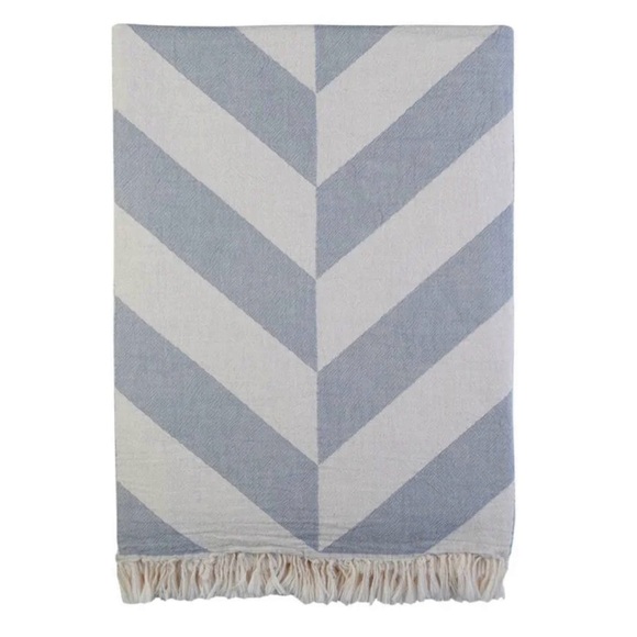 Fishbone flatwoven Turkish cotton light grey throw - Picture 1 of 4